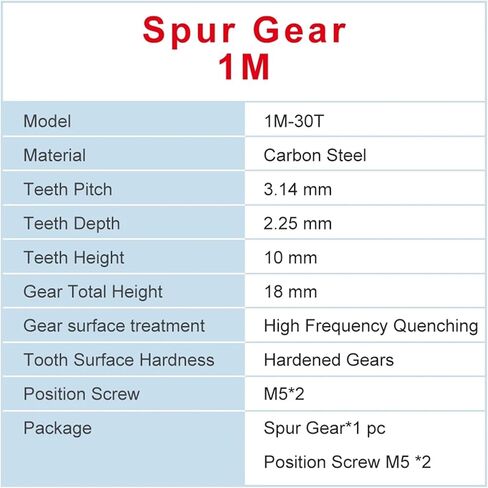1M30T Spur Gear Bore 5/6/6.35/7/8/10 /12/12.7/14/15/16/17mm Carbon Steel 1Pcs(1M30T-Bore 14x5x2.3) in Saudi Arabia