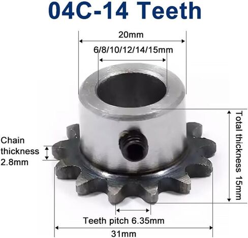 04C Sprocket 14Teeth Inner Hole 6/8/10/12/14/15mm 25H 45# Steel Screw M5 1/2/3/4Pcs(14mm,2pcs 14 Teeth) in Saudi Arabia