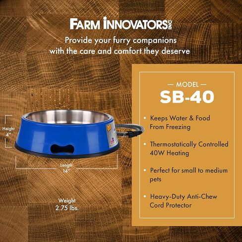 Farm Innovators Model SB-40 3-Quart Heated Pet Bowl with Stainless Steel Bowl Insert, Blue, 40-Watt in Saudi Arabia