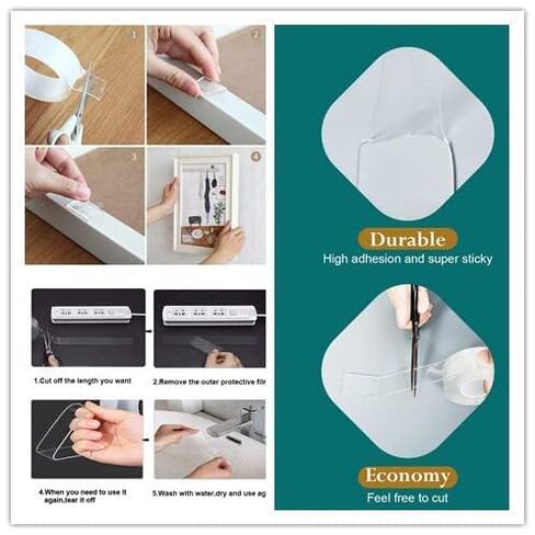 Weiliya Double Sided Tape Heavy Duty, Multipurpose Removable Mounting Tape Adhesive, Reusable Strong Stick Wall Tape Strip Clear Adhesive for Poster Carpet Tape Sticky Items-(9.84 feet)-White (A2) in Saudi Arabia