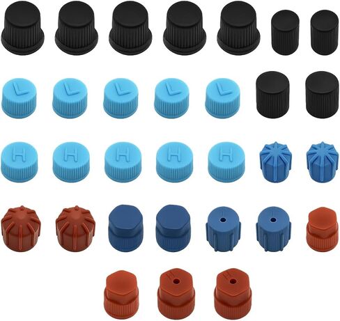31PCS Car Air Conditioner Valve Caps, R134a R12 Vehicle AC System Low & High Pressure Port Cap Kit, Auto Air Conditioning Service Charging Port Dust Cover, Universal for Most Vehicles in Saudi Arabia