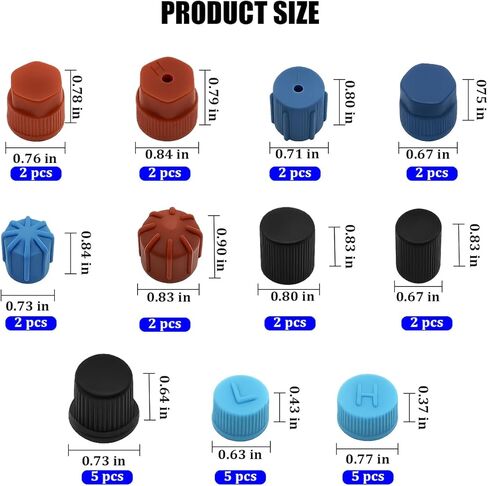 31PCS Car Air Conditioner Valve Caps, R134a R12 Vehicle AC System Low & High Pressure Port Cap Kit, Auto Air Conditioning Service Charging Port Dust Cover, Universal for Most Vehicles in Saudi Arabia