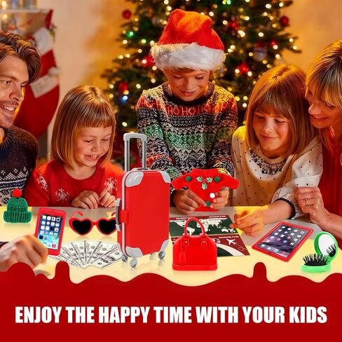 64 قطعة من إكسسوارات قزم الكريسماس مجموعة إكسسوارات السفر تتضمن الأمتعة وملابس عيد الميلاد قزم دعائم السفر لهدية مغامرات بيت الدمى in Kuwait