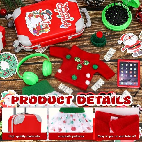 64 قطعة من إكسسوارات قزم الكريسماس مجموعة إكسسوارات السفر تتضمن الأمتعة وملابس عيد الميلاد قزم دعائم السفر لهدية مغامرات بيت الدمى in Kuwait