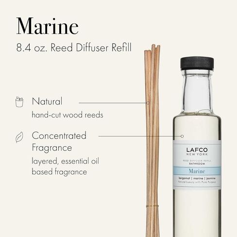 LAFCO New York Reed Diffuser Refill, Amber Black Vanilla - 8.4 oz - Up to 4-Month Fragrance Life - Includes Natural Wood Reeds - Free of Dyes & Propellants - Made in The USA in Kuwait