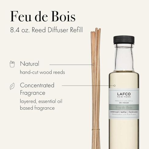 LAFCO New York Reed Diffuser Refill, Amber Black Vanilla - 8.4 oz - Up to 4-Month Fragrance Life - Includes Natural Wood Reeds - Free of Dyes & Propellants - Made in The USA in Saudi Arabia
