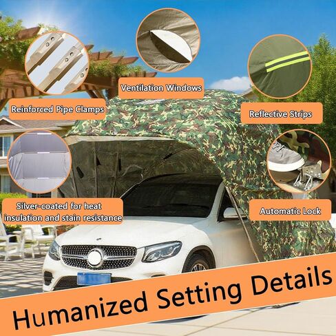 Car Port Portable Storage Shed Carport Canopy Carports Metal Carport Round Style Outdoor Storage Shed Lockable for Automotive Use Anti-Snow Waterproof(Gray) in Kuwait