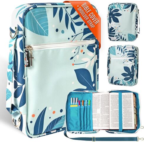 Large Bible Cover Case for Women – Zipper Bible Bags for Women & Girls - Waterproof Oxford 300D, Fits Study Bibles 11"x8.25"x2.5", Cross Metal Pullers, Premium Christian Gift Box in Saudi Arabia