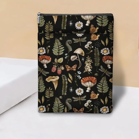 Plant Mushroom Butterfly Book Sleeve, Book Lovers Gifts Sleeve with Zipper & Front Pocket, 11.5x8.8 Inch Canvas Books Cover Protector Bookish Gifts for Readers Women Friend Christmas Birthday Gift in Saudi Arabia