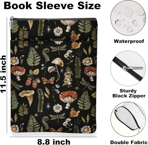 Plant Mushroom Butterfly Book Sleeve, Book Lovers Gifts Sleeve with Zipper & Front Pocket, 11.5x8.8 Inch Canvas Books Cover Protector Bookish Gifts for Readers Women Friend Christmas Birthday Gift in Saudi Arabia