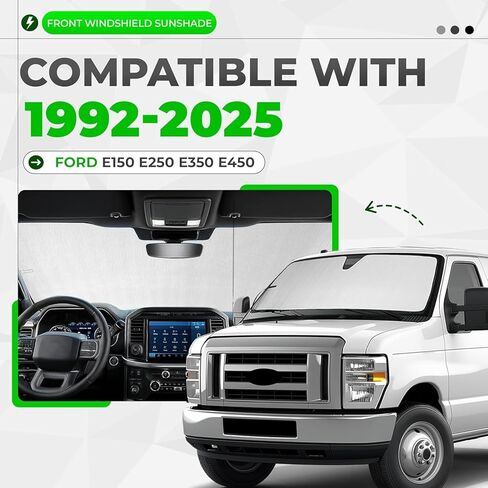 مظلة الزجاج الأمامي متوافقة مع 1992-2025 Ford E-150 E-250 E-350 E-450 Econoline Passenger/Cargo/Conversion Van Club Wagon وMotorhome XPE بلاستيك فضي (أمامي) in Saudi Arabia