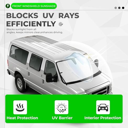 مظلة الزجاج الأمامي متوافقة مع 1992-2025 Ford E-150 E-250 E-350 E-450 Econoline Passenger/Cargo/Conversion Van Club Wagon وMotorhome XPE بلاستيك فضي (أمامي) in Saudi Arabia