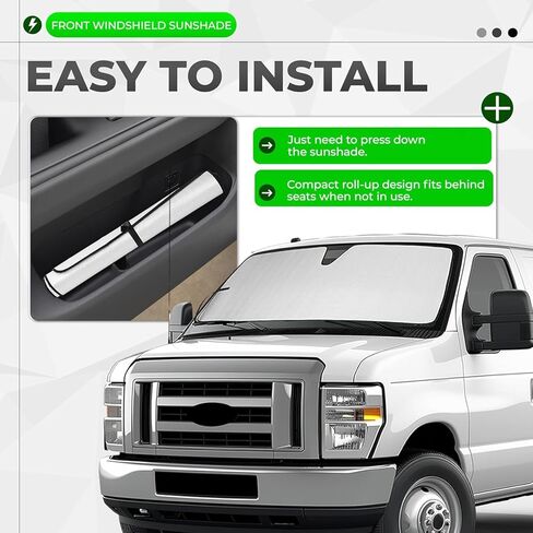 مظلة الزجاج الأمامي متوافقة مع 1992-2025 Ford E-150 E-250 E-350 E-450 Econoline Passenger/Cargo/Conversion Van Club Wagon وMotorhome XPE بلاستيك فضي (أمامي) in Saudi Arabia
