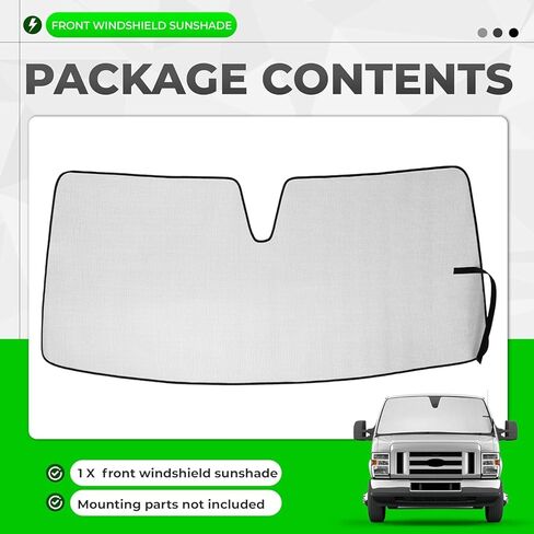 مظلة الزجاج الأمامي متوافقة مع 1992-2025 Ford E-150 E-250 E-350 E-450 Econoline Passenger/Cargo/Conversion Van Club Wagon وMotorhome XPE بلاستيك فضي (أمامي) in Saudi Arabia