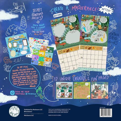 2026 12x12 Wall Calendar The Fantastic, Amazing, Marvelous Activity Calendar for Kids- Includes 300 Fun Stickers and Storage Pocket in Saudi Arabia