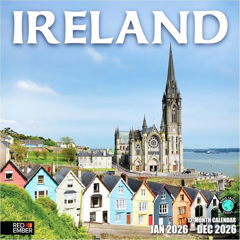 تقويم حائط RED EMBER Ireland 2026 لمدة 12 شهرًا | 12 بوصة × 24 بوصة مفتوح | ورق سميك وقوي | هدية العيد | تقويم السفر الأيرلندي إلى أوروبا لعام 2026 in Saudi Arabia