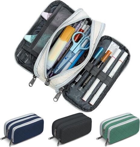 حافظة أقلام كبيرة من ديلا جاو، حقيبة أقلام رصاص ذات سعة كبيرة مع 3 أقسام، حقيبة أقلام مكتبية بسحاب، حافظة أقلام كبيرة للبالغين (بيج-03RH) in Kuwait