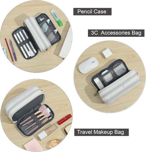 حافظة أقلام كبيرة من ديلا جاو، حقيبة أقلام رصاص ذات سعة كبيرة مع 3 أقسام، حقيبة أقلام مكتبية بسحاب، حافظة أقلام كبيرة للبالغين (بيج-03RH) in Kuwait