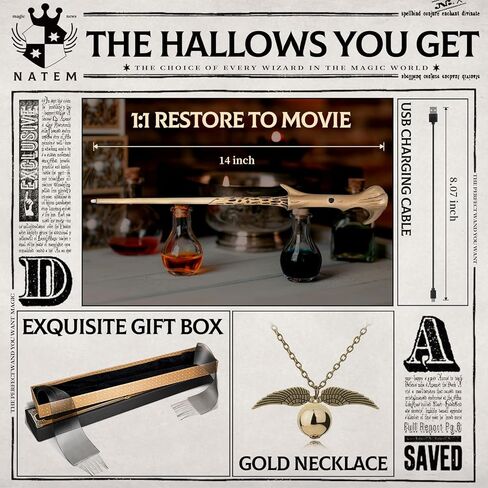 Light Up Wizard Wand, Rechargeable Lighting Witch Wands, Illuminating Magic Witches Staff Wand for Cosplay Accessories with Necklace for Halloween Birthday Party Gift（Smartness） in Kuwait