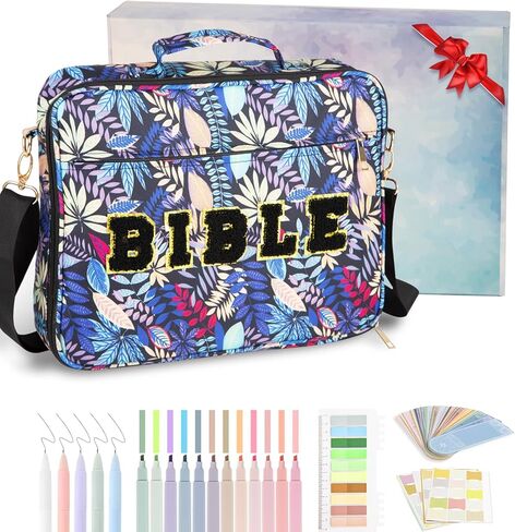 Premium Bible Cover Case for Women All-in One Bible Bag Organizer with Handle&Zippered Pocket Bible Study Supplies for Women (Beige flowers in Saudi Arabia