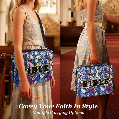 Premium Bible Cover Case for Women All-in One Bible Bag Organizer with Handle&Zippered Pocket Bible Study Supplies for Women (Beige flowers in Saudi Arabia