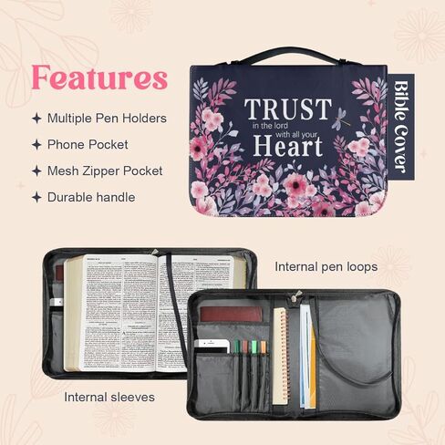 Bible case woman– Cute Bible Tote Bag for Women, Large Bible Cover Purse with Handle – Church Bag and Bible Carrier for Women- Case with Zipper in Saudi Arabia