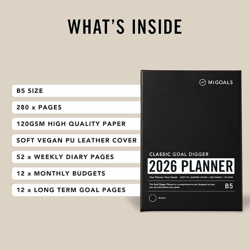 MI GOALS Goal Digger مخطط أسبوعي 2026 | مجلة مؤرخة للامتنان والتقدم وتتبع العادة | تخطيط التوزيع الأسبوعي، B5 (التقدم على الكمال) in Kuwait