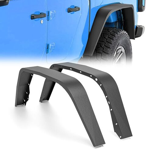 for Wrangler JK Flat Front & Rear Fender Flares Combo Compatible with 2007-2018 Jeep Wrangler JK JKU Unlimited 2/4 Doors, 4-Piece Heavy Duty Steel Off-Road Wheel Fenders Kit, Textured Black in Saudi Arabia