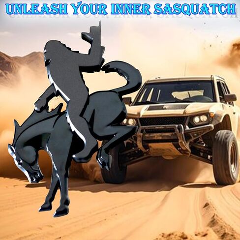 Add-A-Squatch to Your Bronco، غطاء شعار مقاس 3x4 بوصة، تصميم أسود وبرونزي، ملصق لاصق 3M لموديلات 2021-2025 (أسود، فضفاض) in Kuwait
