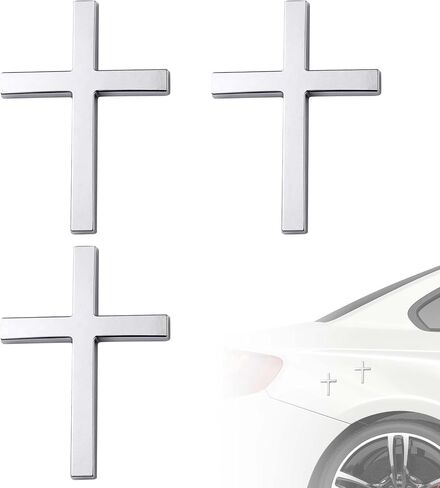 3pcs 3D Cross Stickers for Car, 2.5x1.8in/6.3x4.57cm Metal Jesus Cross Emblem Decal Self-Adhesive Christian Car Accessories Decorations for Exterior Trunk Tailgate Side Door (Silver) in Saudi Arabia