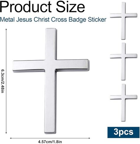3pcs 3D Cross Stickers for Car, 2.5x1.8in/6.3x4.57cm Metal Jesus Cross Emblem Decal Self-Adhesive Christian Car Accessories Decorations for Exterior Trunk Tailgate Side Door (Silver) in Saudi Arabia