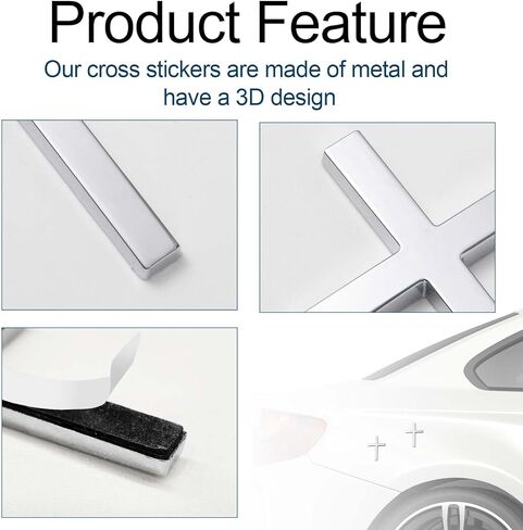 3pcs 3D Cross Stickers for Car, 2.5x1.8in/6.3x4.57cm Metal Jesus Cross Emblem Decal Self-Adhesive Christian Car Accessories Decorations for Exterior Trunk Tailgate Side Door (Silver) in Saudi Arabia