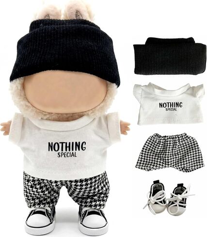 Plush Toy Winter Clothing Set, White Knit Beanie and T-Shirt with Cross Necklace, Hand-Sewn Outfit for 15-17 cm Stuffed Animals(3 Pcs in Total) in Saudi Arabia
