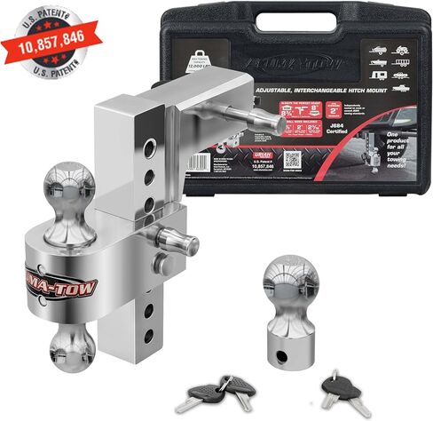 Aluma-Tow UT623911 وصلة ربط مقطورة قابلة للتعديل لجهاز استقبال 2-1/2 بوصة، قطرة 8 بوصة، 12000 رطل GTW، شديدة التحمل 1-7/8 بوصة، 2 بوصة و2-5/16 بوصة، 2 دبابيس قفل 4 مفاتيح، مواصفات القطر J684، براءة اختراع أمريكية رقم 10,857,846 in Kuwait