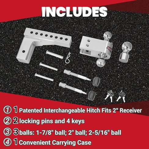 Aluma-Tow UT623911 وصلة ربط مقطورة قابلة للتعديل لجهاز استقبال 2-1/2 بوصة، قطرة 8 بوصة، 12000 رطل GTW، شديدة التحمل 1-7/8 بوصة، 2 بوصة و2-5/16 بوصة، 2 دبابيس قفل 4 مفاتيح، مواصفات القطر J684، براءة اختراع أمريكية رقم 10,857,846 in Kuwait