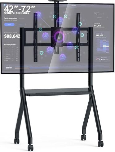 عربة تلفزيون متنقلة، JYXOIHUB، حامل تلفزيون متحرك بعجلات لشاشات مسطحة LCD LED OLED بلازما مقاس 32 إلى 70 بوصة تصل إلى 100 رطل AVA1500-60-1P (أسود) in Kuwait