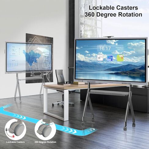 عربة تلفزيون متنقلة، JYXOIHUB، حامل تلفزيون متحرك بعجلات لشاشات مسطحة LCD LED OLED بلازما مقاس 32 إلى 70 بوصة تصل إلى 100 رطل AVA1500-60-1P (أسود) in Kuwait