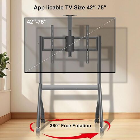 عربة تلفزيون متنقلة، JYXOIHUB، حامل تلفزيون متحرك بعجلات لشاشات مسطحة LCD LED OLED بلازما مقاس 32 إلى 70 بوصة تصل إلى 100 رطل AVA1500-60-1P (أسود) in Kuwait