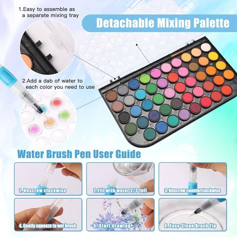 مجموعة ألوان مائية، 48 لونًا علبة هدايا طلاء ألوان مائية 30 صفحة للفنان ورقة - 10 فرش - لوحة تخزين بتصميم السفر، لصنع بطاقات هدايا عيد الميلاد، الفنانين المبتدئين، مجموعة ألوان مائية للأطفال للبالغين. in Kuwait