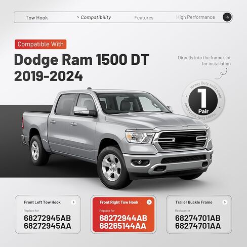 خطافات سحب أمامية حمراء يسار ويمين متوافقة مع 2019-2024 Ram 1500 DT مع إطارات سوداء واستبدال الأجهزة لـ 68272944AB 68265144AA 68272945AB 68272945AA 68274701AB 68274701AA فولاذ + بلاستيك in Kuwait
