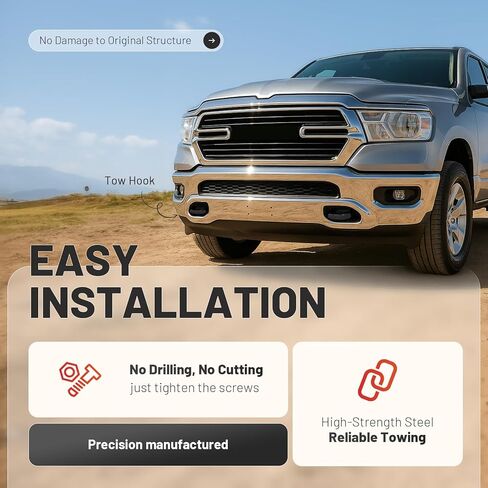 خطافات سحب أمامية حمراء يسار ويمين متوافقة مع 2019-2024 Ram 1500 DT مع إطارات سوداء واستبدال الأجهزة لـ 68272944AB 68265144AA 68272945AB 68272945AA 68274701AB 68274701AA فولاذ + بلاستيك in Kuwait