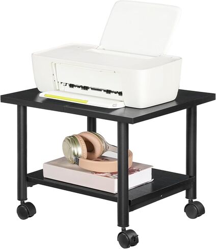 HOOBRO Printer Stand, 2-Tier Industrial Under Desk Printer Cart with Shelf, Mobile Heavy Duty Storage Rack on Wheels for Home, Office, Rustic Brown and Black BF02PS01G1 in Kuwait