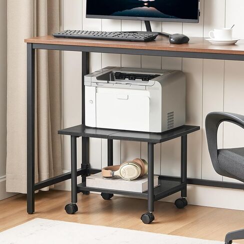 HOOBRO Printer Stand, 2-Tier Industrial Under Desk Printer Cart with Shelf, Mobile Heavy Duty Storage Rack on Wheels for Home, Office, Rustic Brown and Black BF02PS01G1 in Kuwait