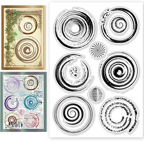 1 Sheet PVC Plastic Clear Stamps, Circle Wave Pattern Silicone Stamp, Vintage Reusable Transparent Silicone Seals for DIY Scrapbooking Photo Album Decorative Cards Making, 6.3x4.33inch in Saudi Arabia