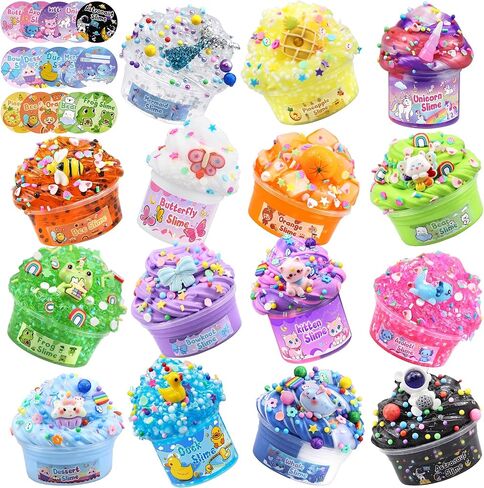 LAWOHO 15 Pack Slime Kit Different Textures, DIY Crunchy Slime Set with Various Charms and Add-ins, Perfect Kids Butter Slime Party Favors & Stress Relief Toys for Girls Boys Goodie Bags Stuffers in Saudi Arabia