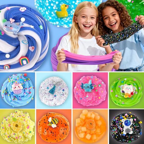 LAWOHO 15 Pack Slime Kit Different Textures, DIY Crunchy Slime Set with Various Charms and Add-ins, Perfect Kids Butter Slime Party Favors & Stress Relief Toys for Girls Boys Goodie Bags Stuffers in Saudi Arabia