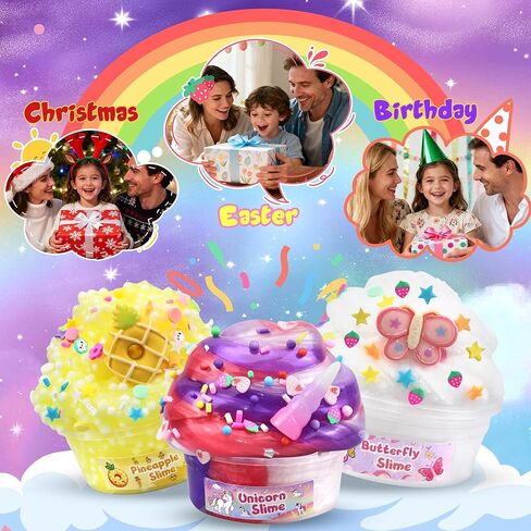 LAWOHO 15 Pack Slime Kit Different Textures, DIY Crunchy Slime Set with Various Charms and Add-ins, Perfect Kids Butter Slime Party Favors & Stress Relief Toys for Girls Boys Goodie Bags Stuffers in Saudi Arabia