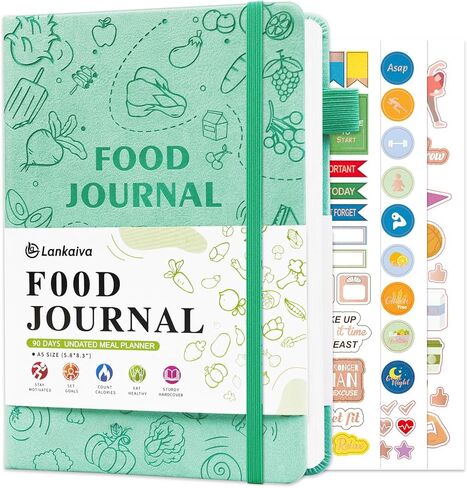 Food Journal for Women Weight Loss & Fitness - Meal Planner & Calorie Counter Book | A5 Food Diary for Gym, Yoga & Healthy Eating | Undated Wellness Nutrition Journal for Women & Men Workout, Green in Saudi Arabia