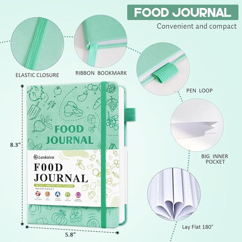 Food Journal for Women Weight Loss & Fitness - Meal Planner & Calorie Counter Book | A5 Food Diary for Gym, Yoga & Healthy Eating | Undated Wellness Nutrition Journal for Women & Men Workout, Green in Saudi Arabia