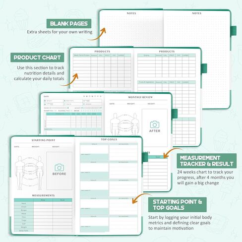 Food Journal for Women Weight Loss & Fitness - Meal Planner & Calorie Counter Book | A5 Food Diary for Gym, Yoga & Healthy Eating | Undated Wellness Nutrition Journal for Women & Men Workout, Green in Saudi Arabia
